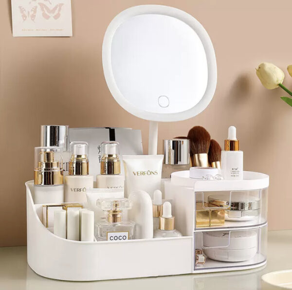 Led mirror makeup/skincare organizer