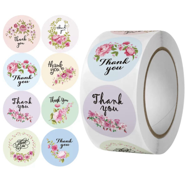 Floral small (2.5cm) thank you sticker (pack of 100pcs)