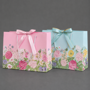 Floral gift bag with ribbon (Big size 36x25x12cm)